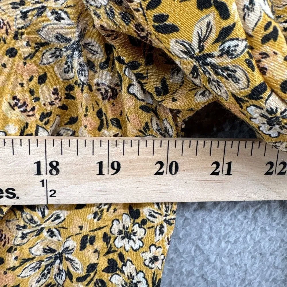 Nobody’s Child Mustard Floral Ruffle Mock Neck Peplum Blouse Long Sleeve Size 10